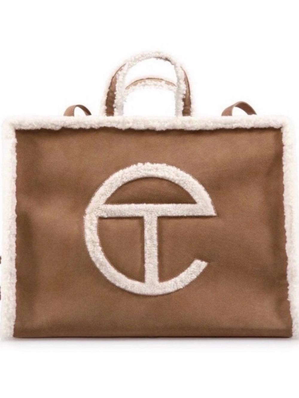 NWT! UGG x Telfar Chestnut Suede Tote with Cream Shearling Trim - Picture 2 of 7